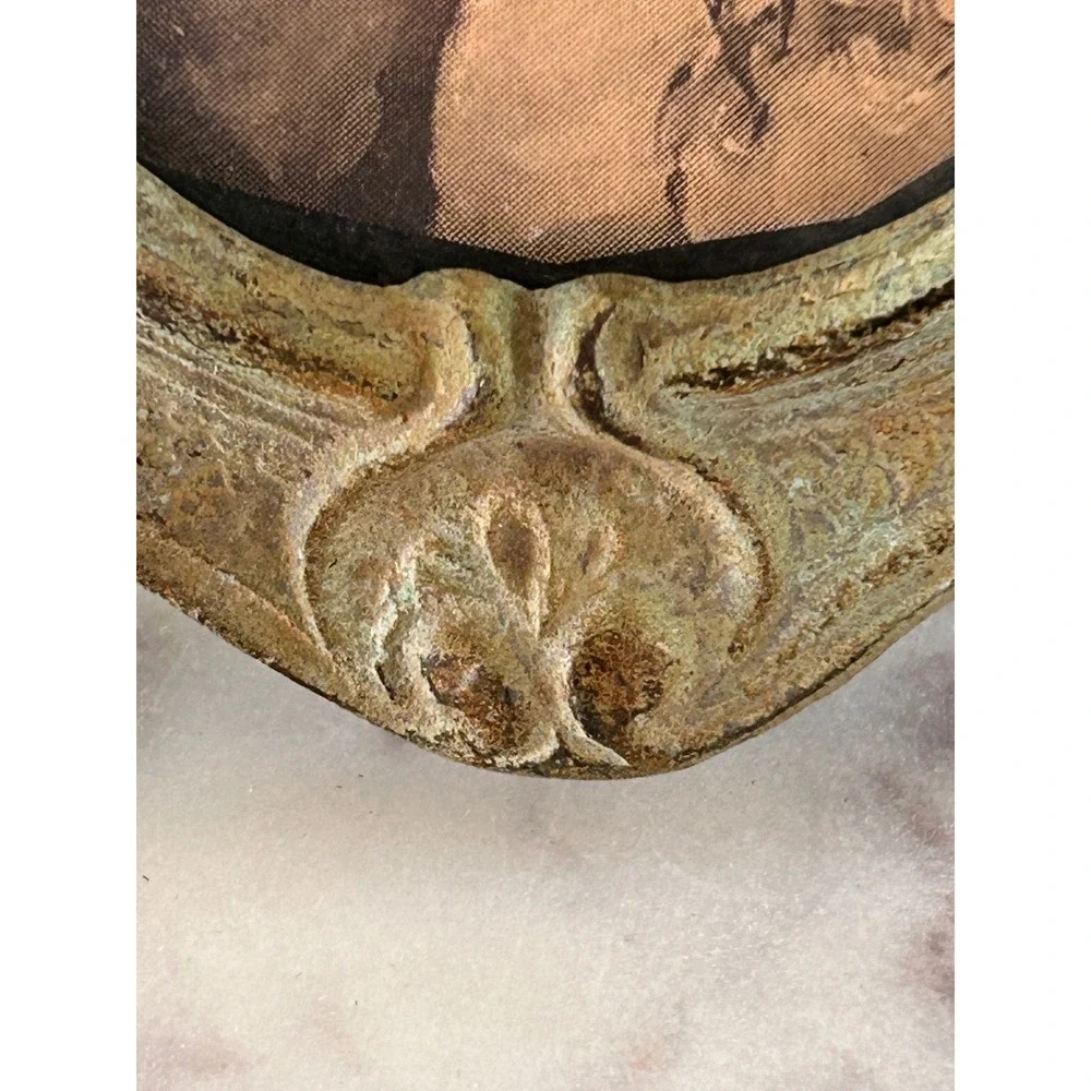 Vintage Ornate Cast Metal Picture Frame Victorian Style Verdigris Patina Oval